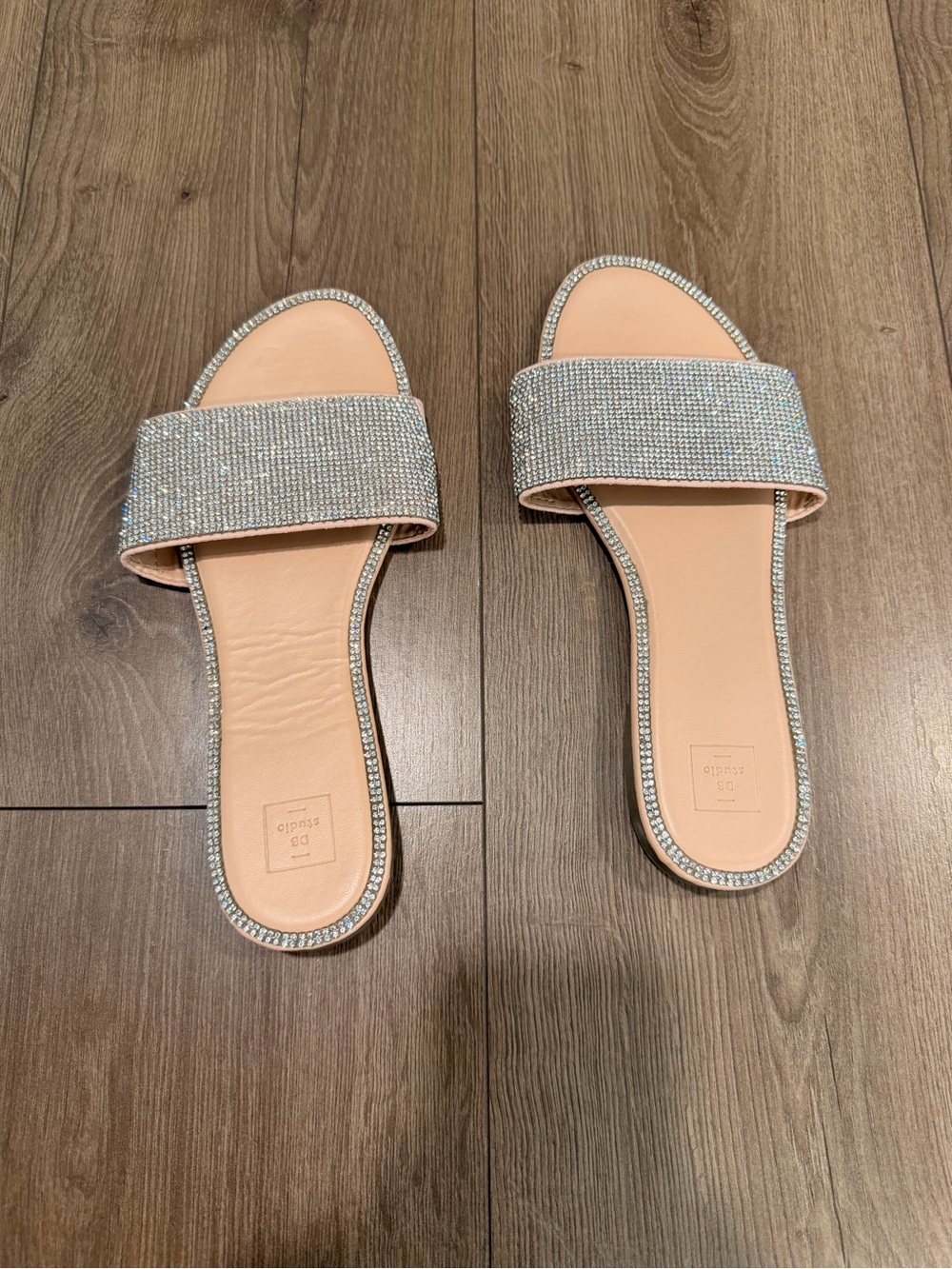 David's Bridal Blush Slide Sandals with Crystal Accents